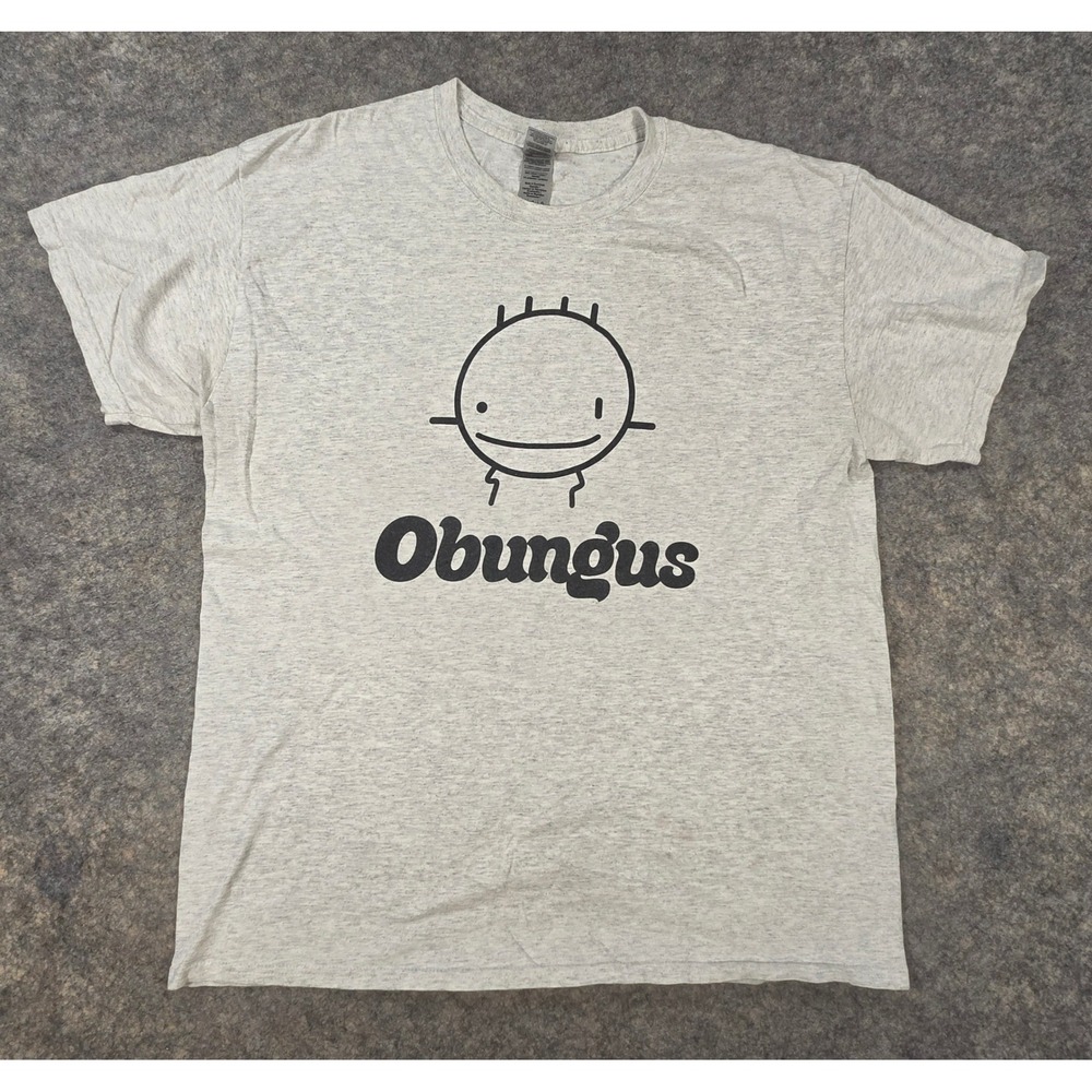 Gildan Obungus Graphic T-Shirt Mens Large Gray Short Sleeve Cotton Blend Tee